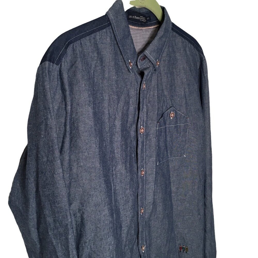 Chambray Shirt Men Medium Button Down Blue Long Sleeve Western Cowboy  38